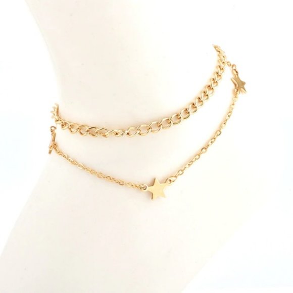Boho Layered Gold Star & Chain Beach Anklet Set - Picture 4 of 4